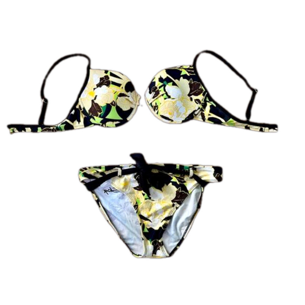 SKYE bikini in yellow & black with beaded improvements size large, apparently 🙄